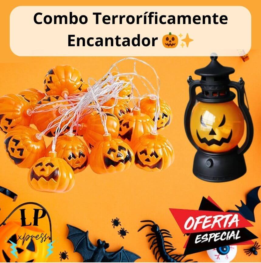 Combo Lampara + Luces LED Calabaza Halloween