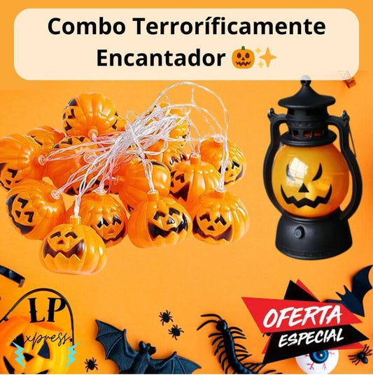 Combo Lampara + Luces LED Calabaza Halloween