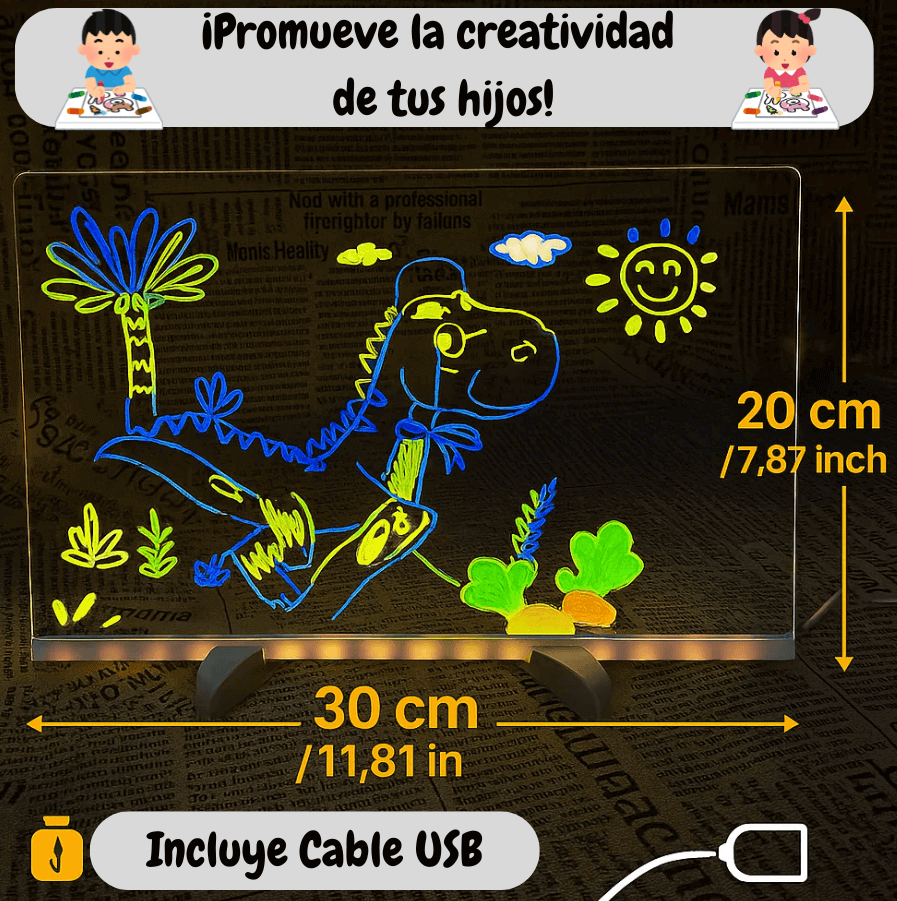 Pizarra Acrílica LED + Lápices